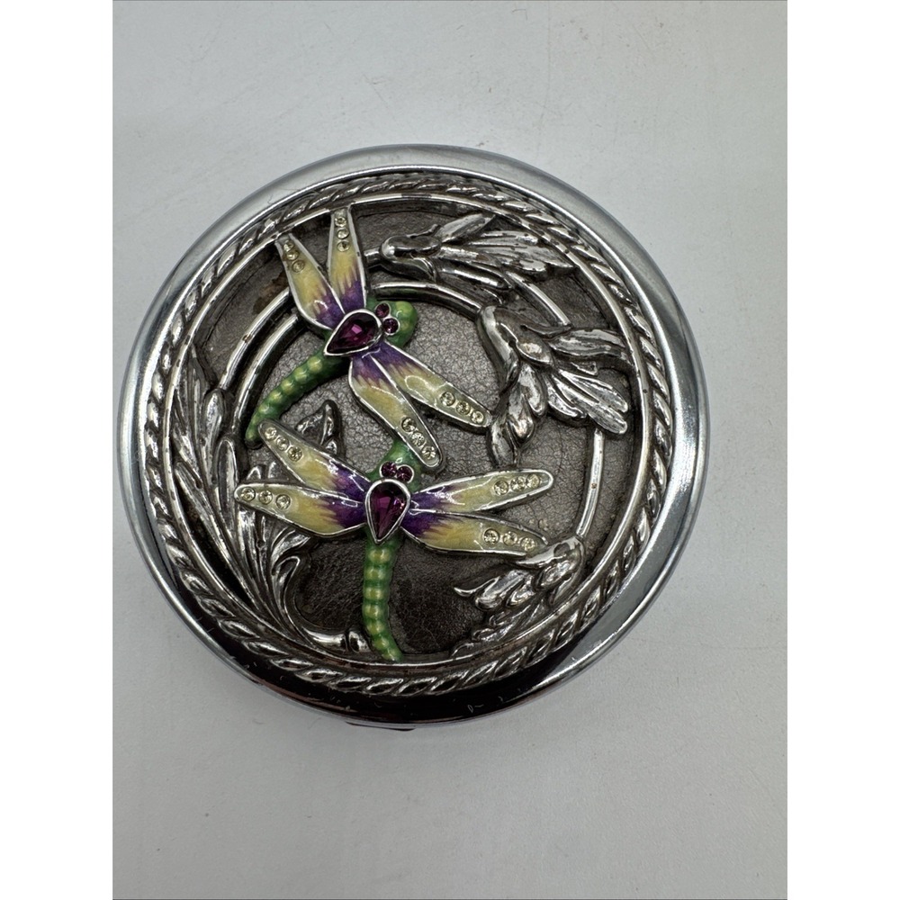 BRIGHTON Compact Double Mirror French Garden Silver Dragonfly Rhinestone RARE